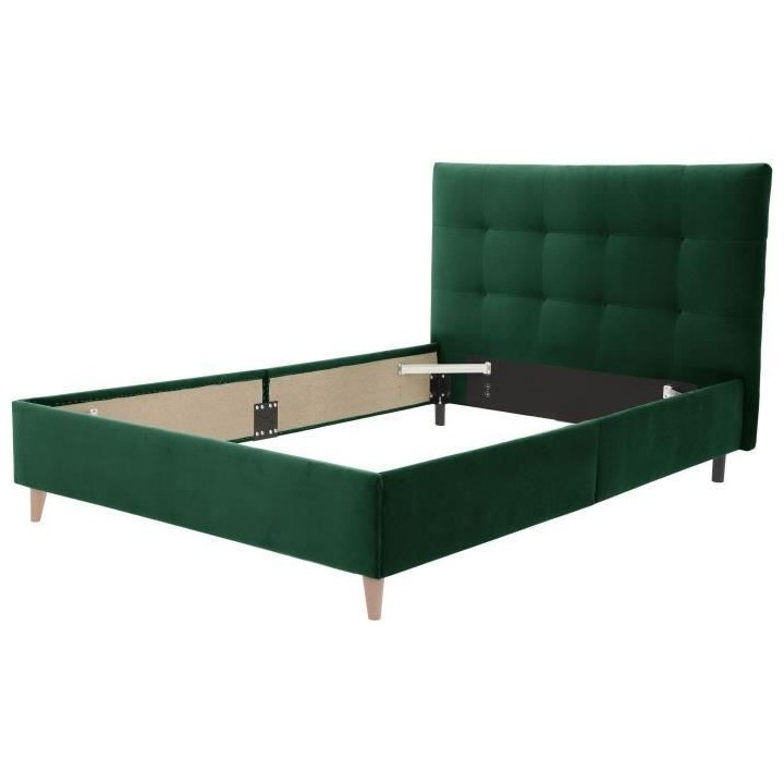 Lit adulte LONY - Couchage 140x190 cm - Tissu velours mat Vert - Struc