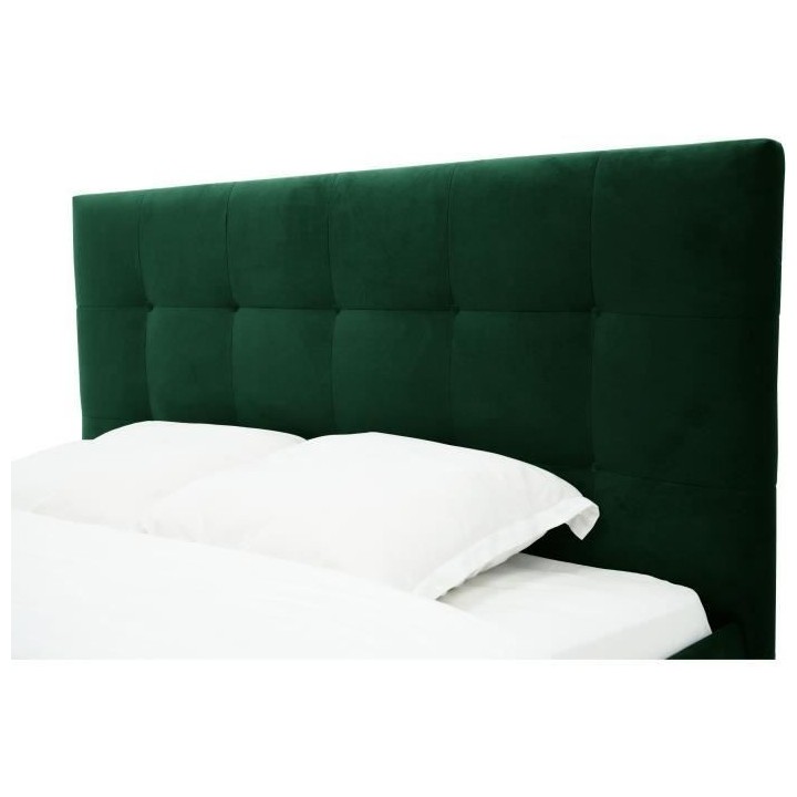 Lit adulte LONY - Couchage 140x190 cm - Tissu velours mat Vert - Struc