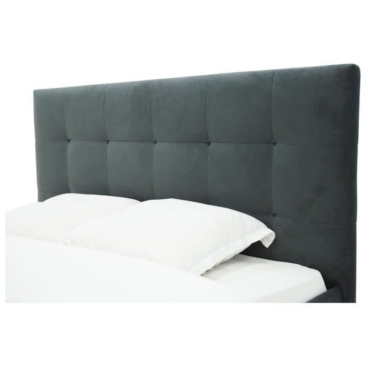 Lit adulte LONY - Couchage 160x200 cm - Tissu velours mat Anthracite -