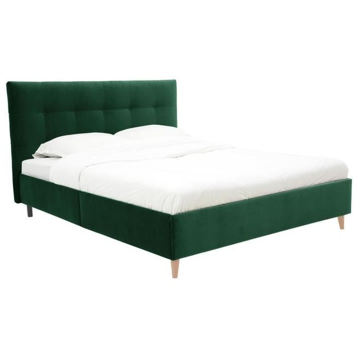 Lit adulte LONY - Couchage 160x200 cm - Tissu velours mat Vert - Struc