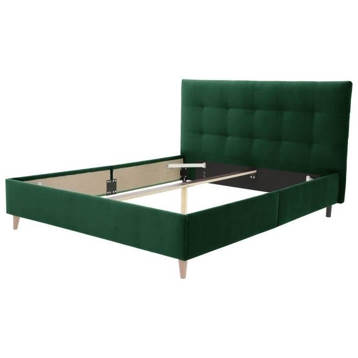Lit adulte LONY - Couchage 160x200 cm - Tissu velours mat Vert - Struc