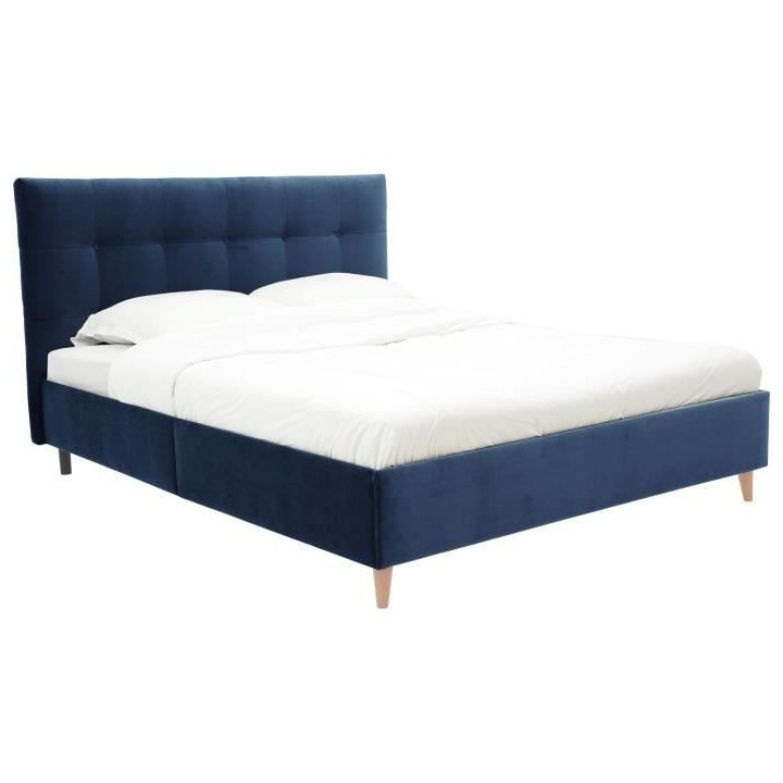 Lit adulte LONY - Couchage 160x200 cm - Tissu velours mat Navy - Struc