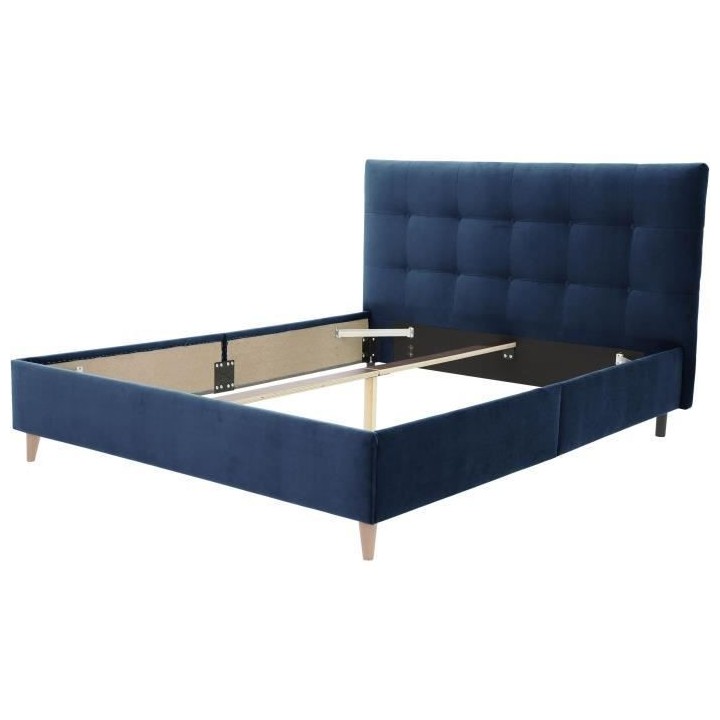 Lit adulte LONY - Couchage 160x200 cm - Tissu velours mat Navy - Struc