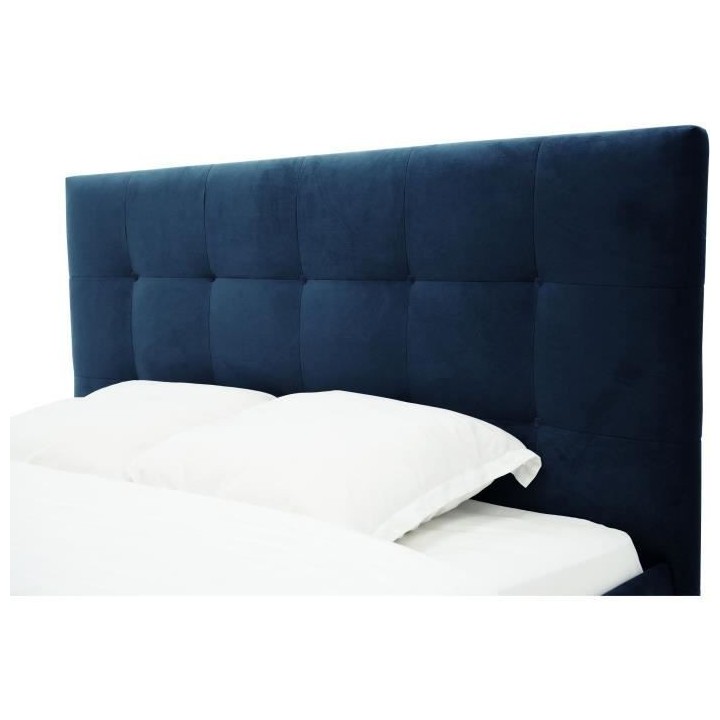 Lit adulte LONY - Couchage 160x200 cm - Tissu velours mat Navy - Struc