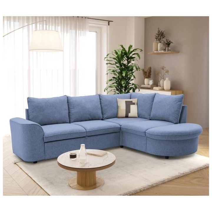 Canapé d'angle convertible réversible AURORA 3-4 places - Tissu bleu