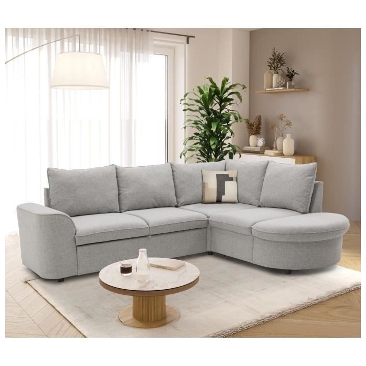Canapé d'angle convertible réversible AURORA 3-4 places - Tissu Gris