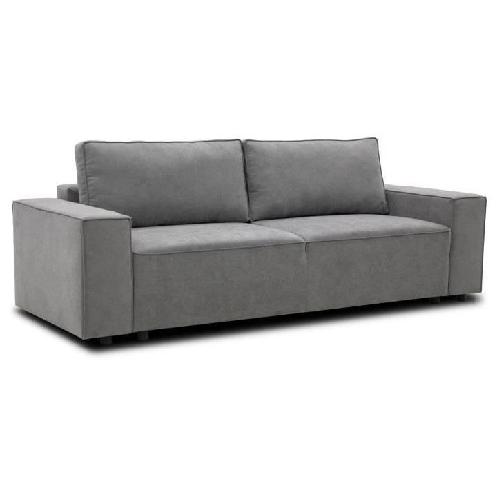 Canapé droit convertible 3 places JOSH - Tissu gris - Coffre de range
