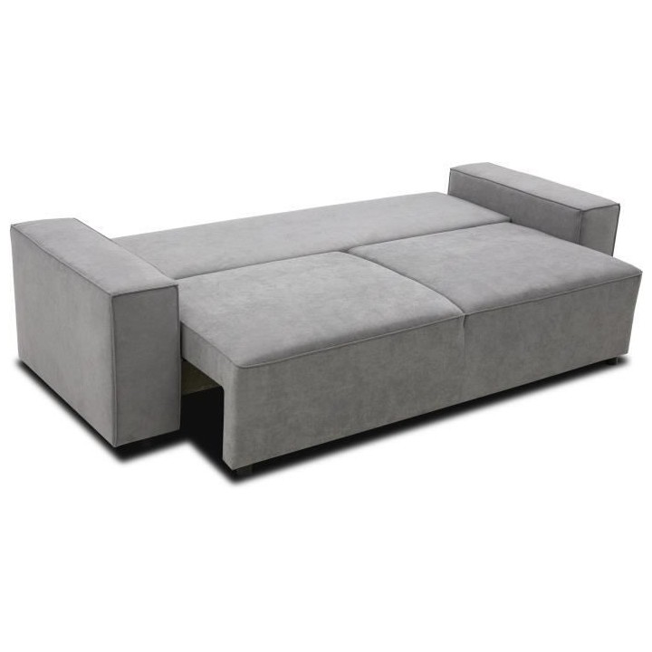 Canapé droit convertible 3 places JOSH - Tissu gris - Coffre de range