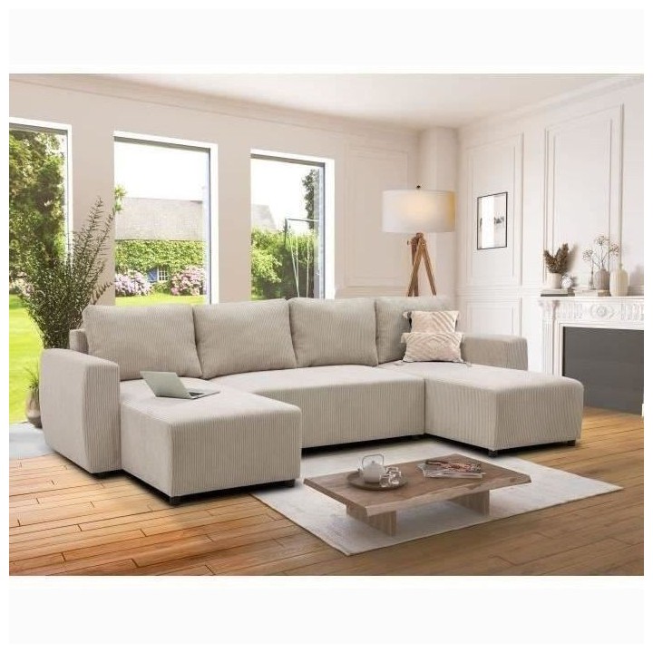 Canapé d'angle convertible panoramique PHARELL 5/6 places - Tissu vel