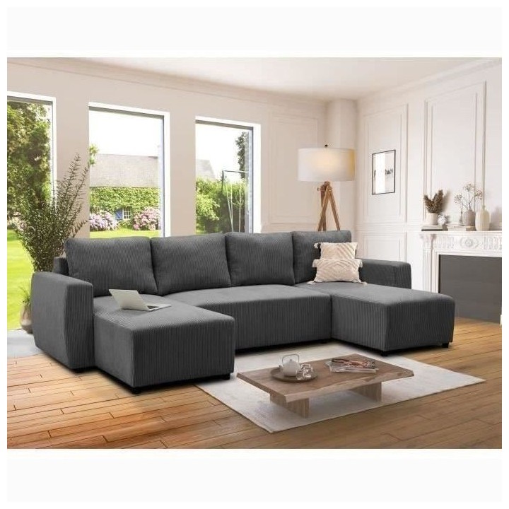 Canapé d'angle convertible panoramique PHARELL 5/6 places - Tissu vel