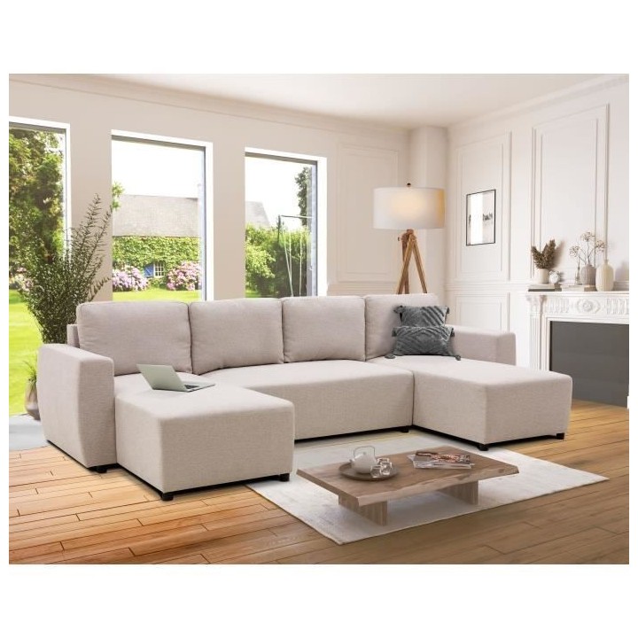 Canapé d'angle convertible panoramique PHARELL 5/6 places - Tissu bei