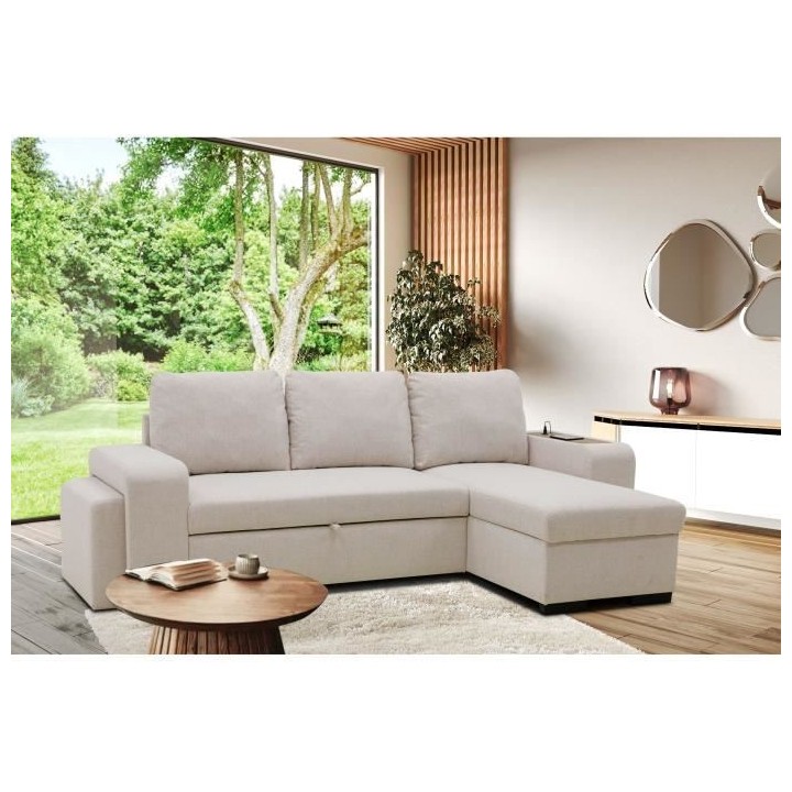 Canapé d'angle convertible réversible VALDO 3 a 4 places - Tissu Bei