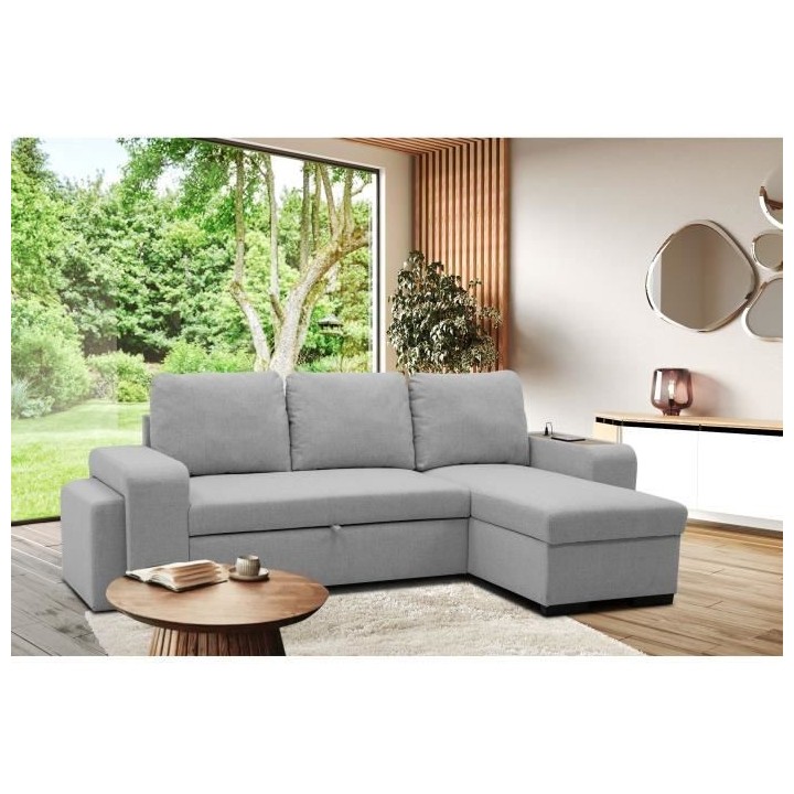 Canapé d'angle convertible réversible VALDO 3 a 4 places - Tissu Sou