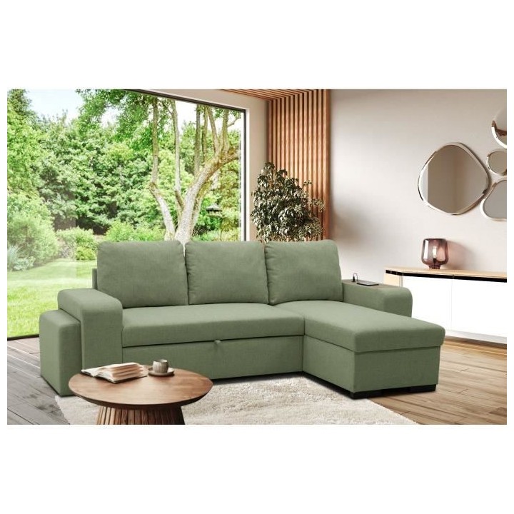 Canapé d'angle convertible réversible VALDO 3 a 4 places - Tissu Nev