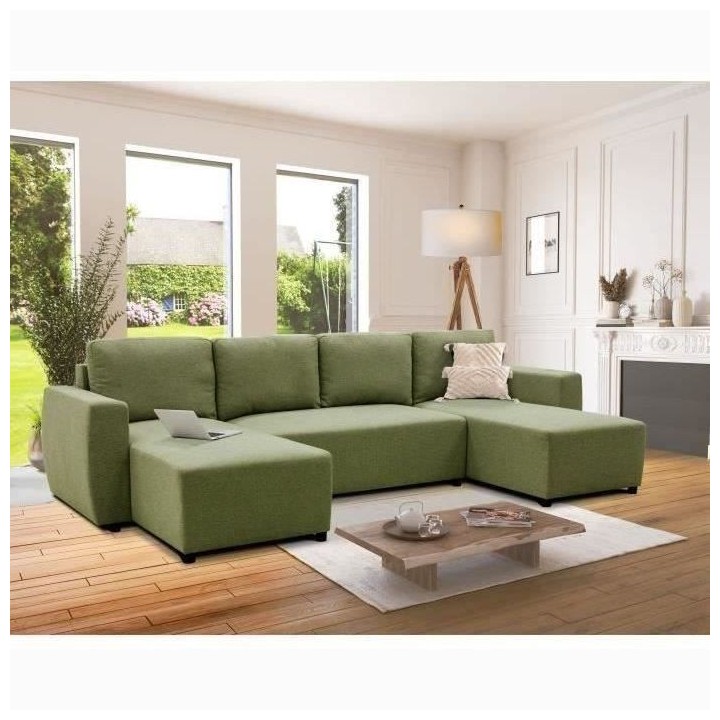 Canapé d'angle convertible panoramique PHARELL 5/6 places - Tissu oli