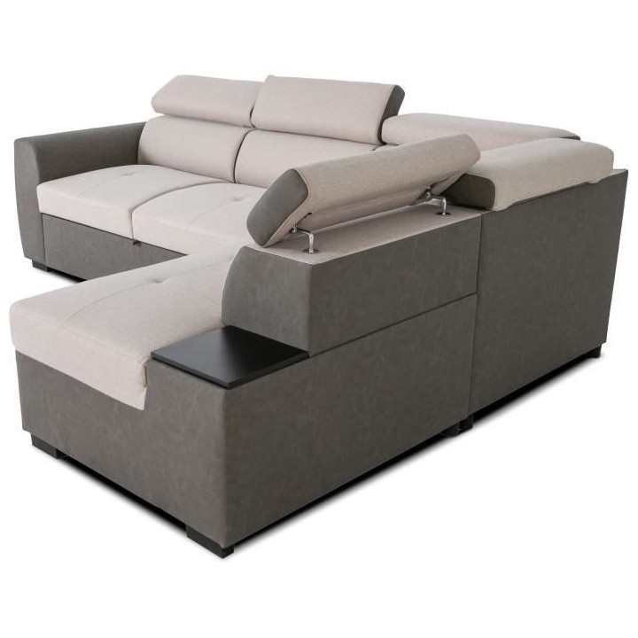 Canapé d'angle réversible convertible - 4 places - Tissu Beige et PU