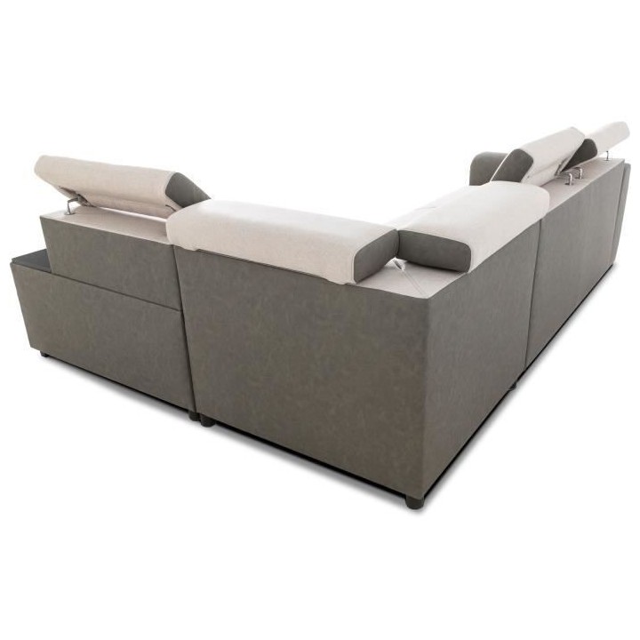 Canapé d'angle réversible convertible - 4 places - Tissu Beige et PU