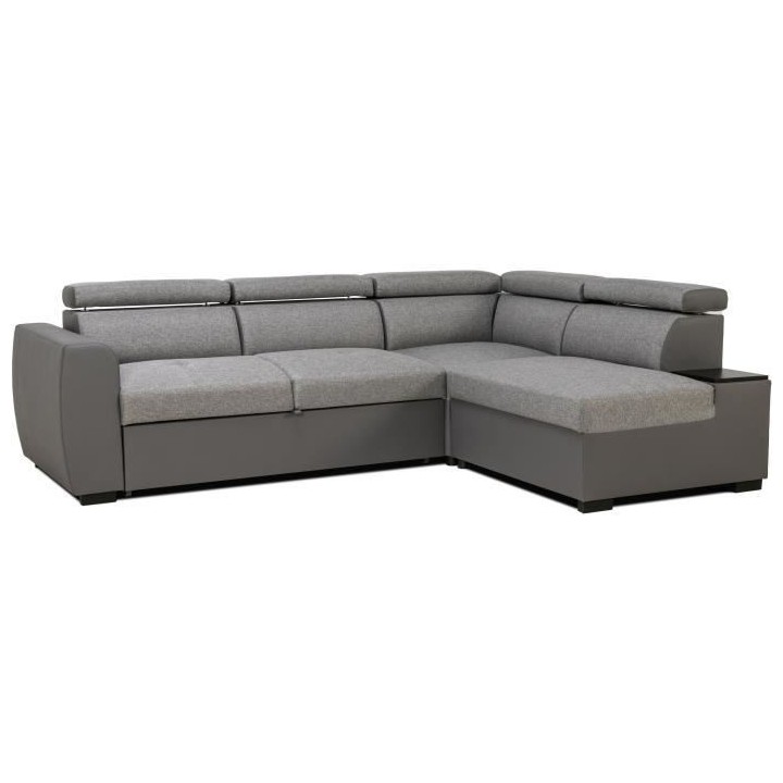 Canapé d'angle convertible réversible 4 a 5 places - PU et Tissu gri