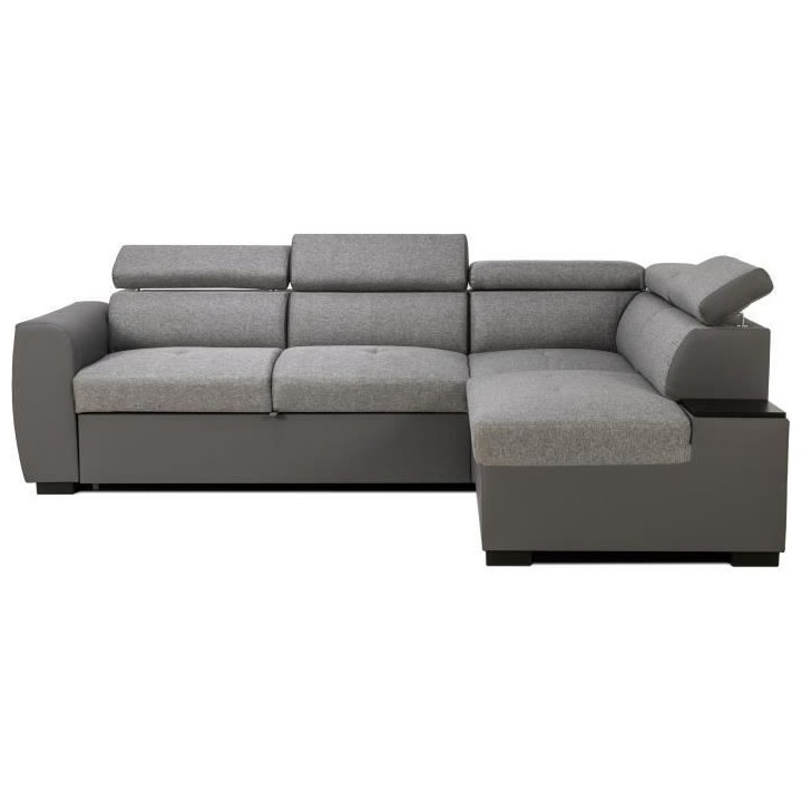 Canapé d'angle convertible réversible 4 a 5 places - PU et Tissu gri