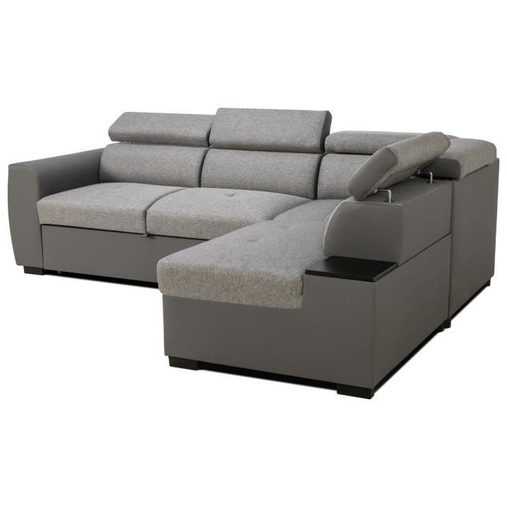 Canapé d'angle convertible réversible 4 a 5 places - PU et Tissu gri