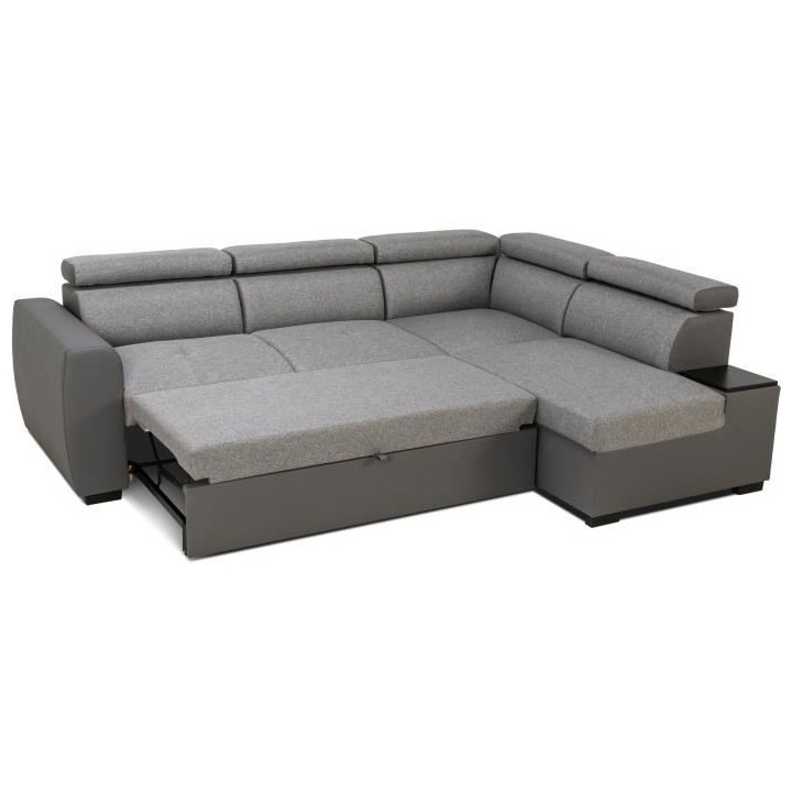 Canapé d'angle convertible réversible 4 a 5 places - PU et Tissu gri