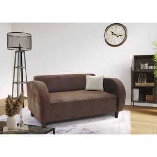 Canapé 2 places LINCOLN - Tissu marron vieilli - Style Vintage - L138
