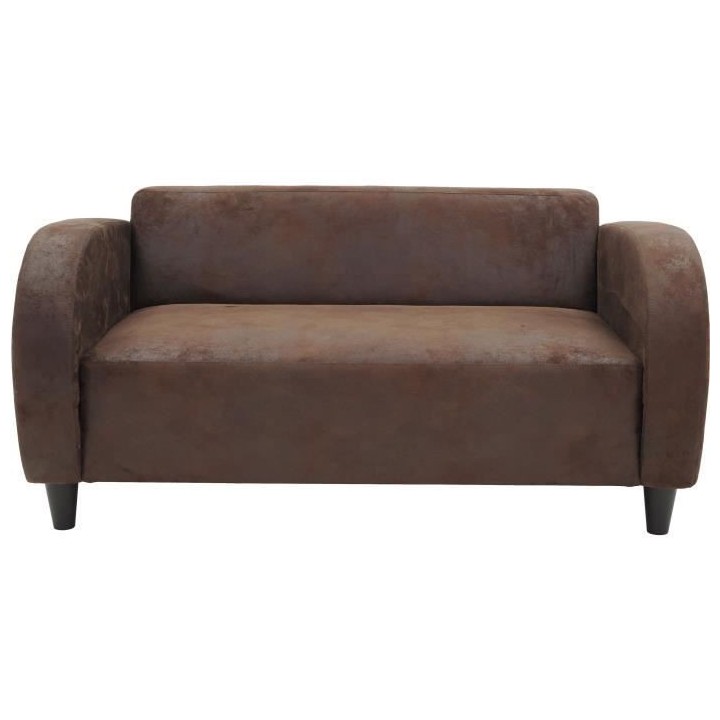 Canapé 2 places LINCOLN - Tissu marron vieilli - Style Vintage - L138