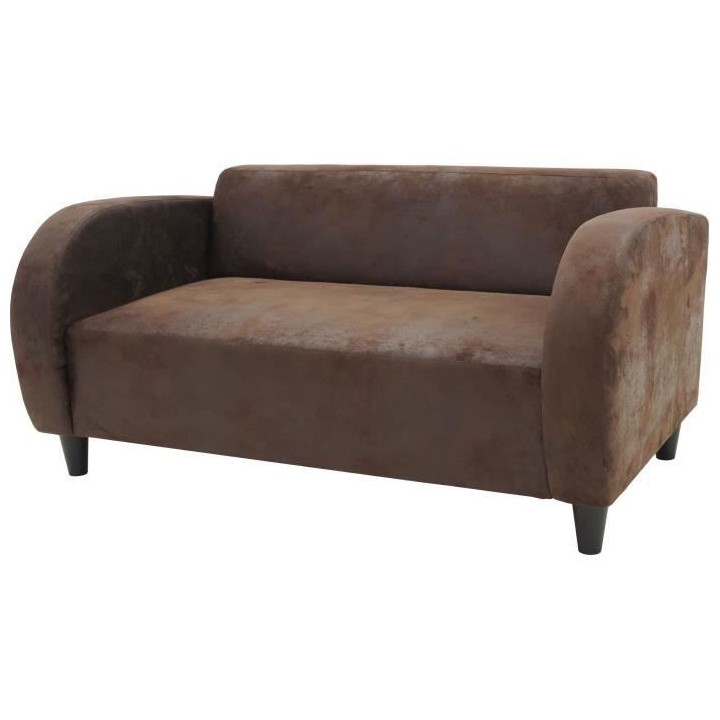 Canapé 2 places LINCOLN - Tissu marron vieilli - Style Vintage - L138