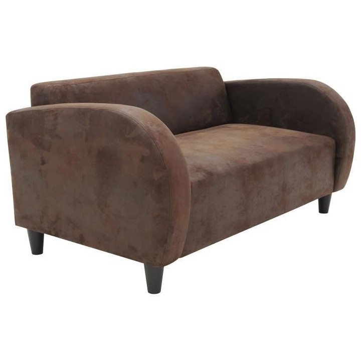 Canapé 2 places LINCOLN - Tissu marron vieilli - Style Vintage - L138