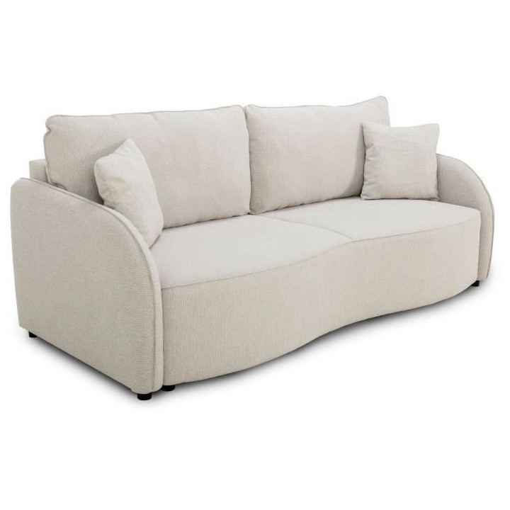 Canapé convertible BARI 3 places - Tissu beige - Coffre de rangement
