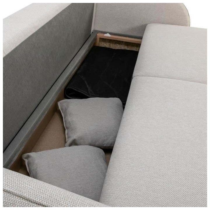 Canapé convertible BARI 3 places - Tissu beige - Coffre de rangement
