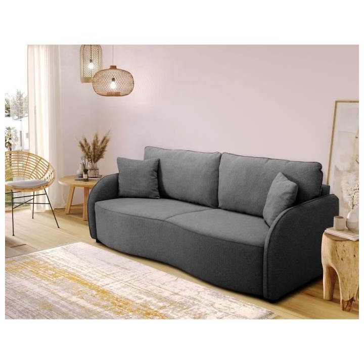 Canapé convertible BARI 3 places - Tissu anthracite - Coffre de range