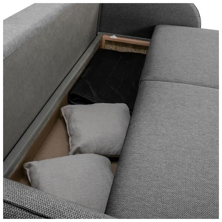 Canapé convertible BARI 3 places - Tissu anthracite - Coffre de range