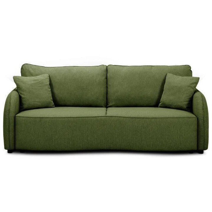 Canapé convertible BARI 3 places - Tissu olive - Coffre de rangement