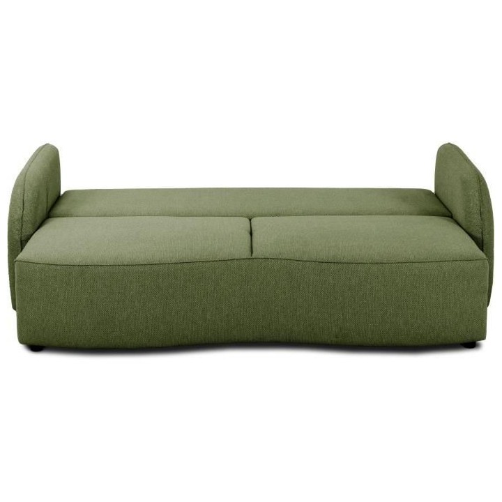 Canapé convertible BARI 3 places - Tissu olive - Coffre de rangement