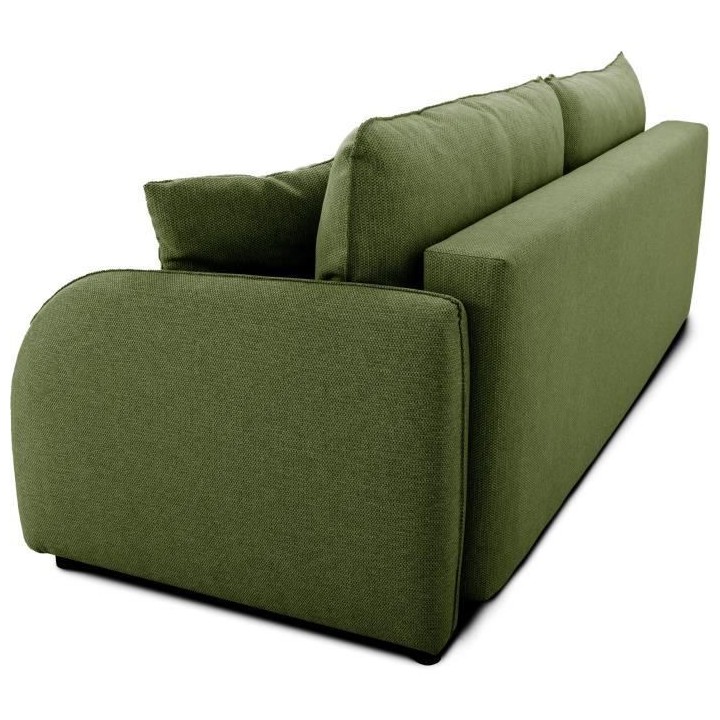 Canapé convertible BARI 3 places - Tissu olive - Coffre de rangement