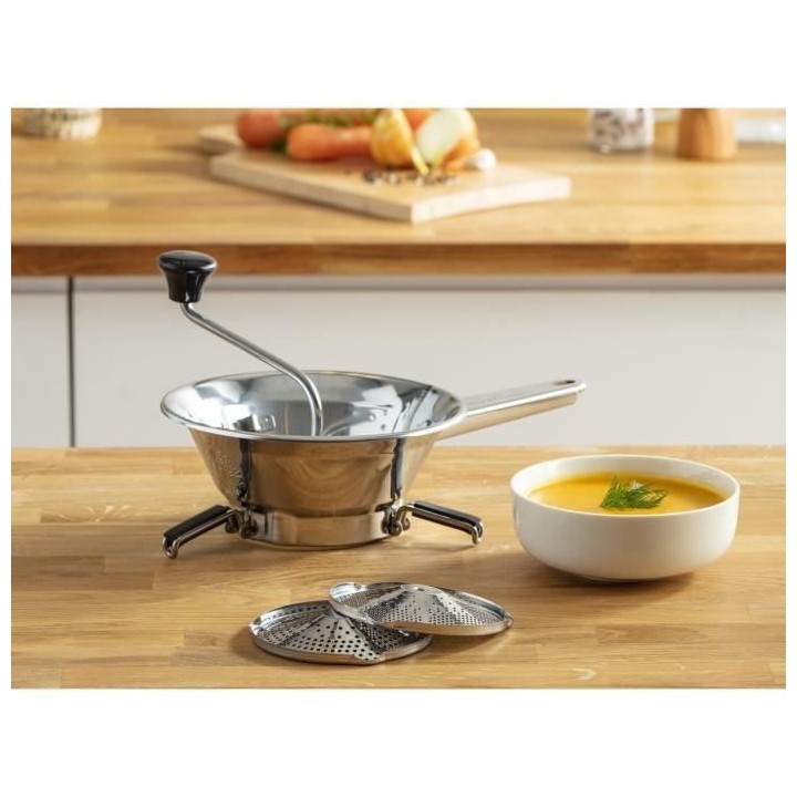 MOULINEX A40106 Moulin a légumes 19 cm, 2 grilles inox, Pied rabattab