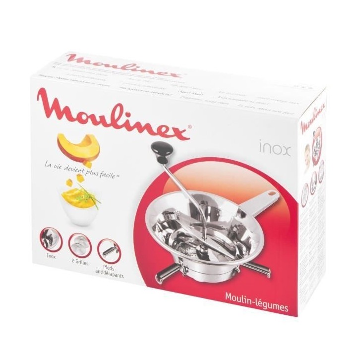 MOULINEX Moulin a légumes 24 cm, 2 grilles inox, Pied rabattables, So