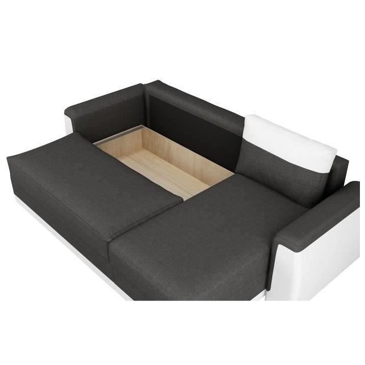 Canapé d'angle convertible 3 places JAMES- Simili blanc et tissu gris