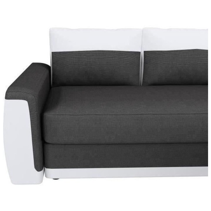 Canapé d'angle convertible 3 places JAMES- Simili blanc et tissu gris