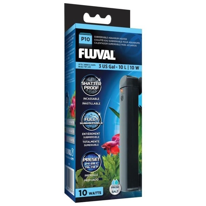 FLUVAL Chauffe-eau submersible P10 Fluval pour aquariums, 10 W