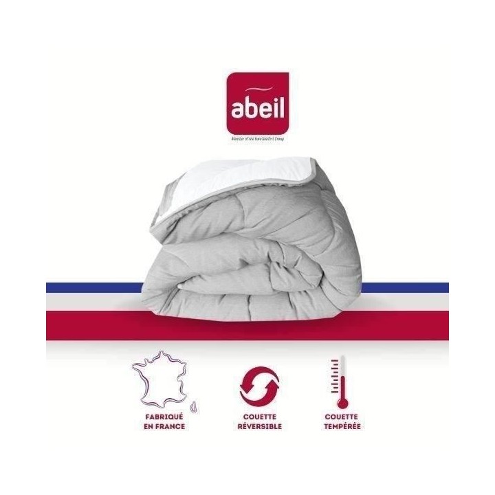 ABEIL Couette tempérée BICOLORE 200x200cm - Blanc & Gris chiné