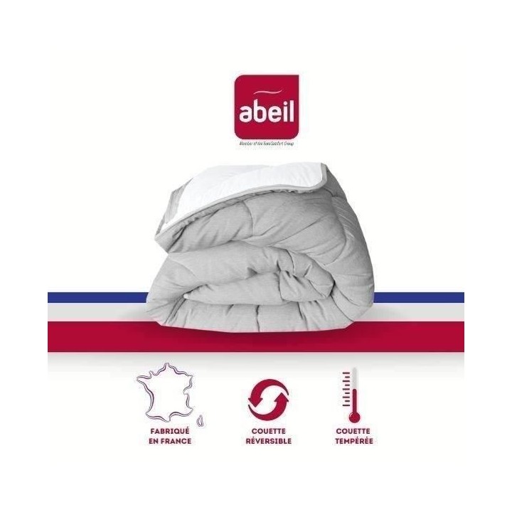ABEIL Couette tempérée BICOLORE 240x260cm - Blanc & Gris chiné