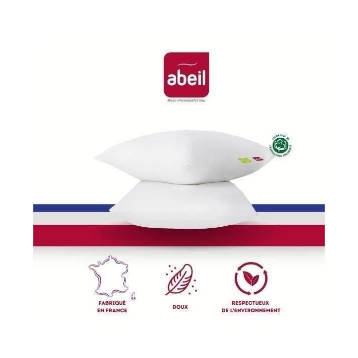 ABEIL Lot de 2 Oreillers Bio Confort - 60 x 60 cm - Blanc
