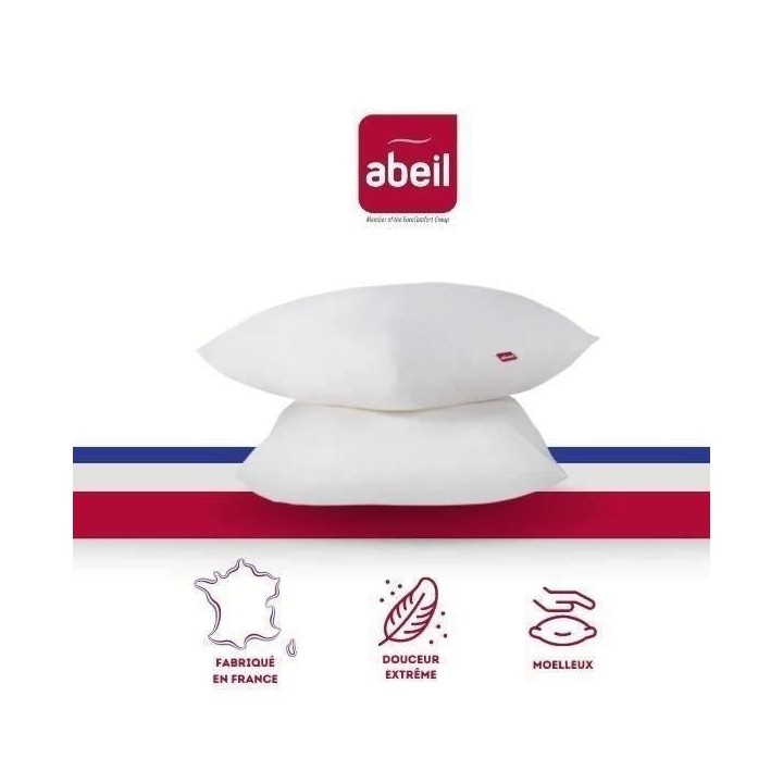 ABEIL Lot de 2 Oreillers Douceur - 60 x 60 cm - Blanc
