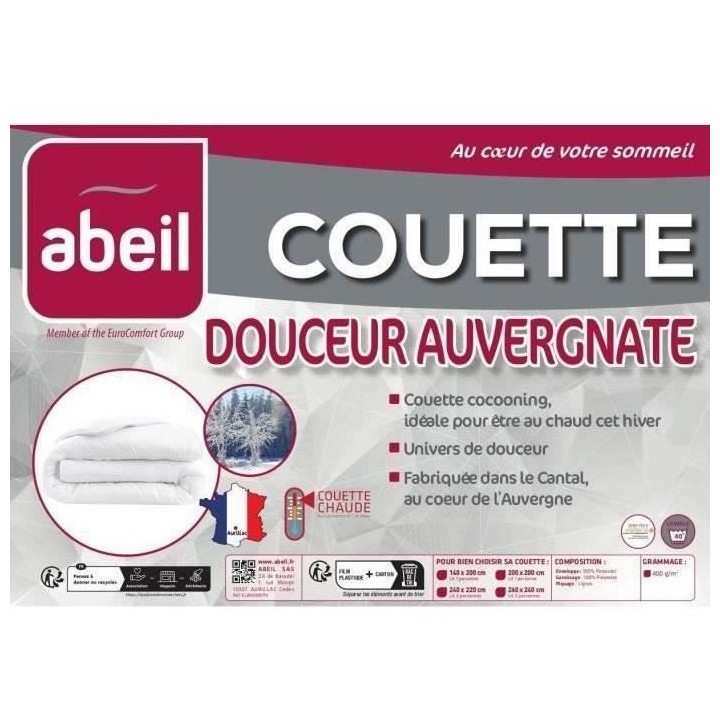 Couette chaude 400gr/m² Douceur Auvergnate - 200 x 200 cm - 2 personn
