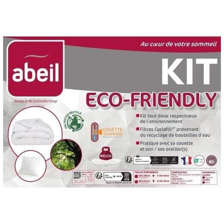 ABEIL Kit Eco-friendly couette 220 x 240 cm et oreiller 60 x 60 cm
