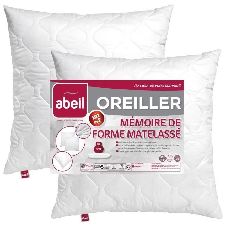 ABEIL Lot de 2 Oreillers a mémoire de forme matelassés- 60x60 cm - B