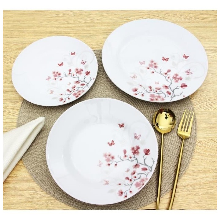 Service de Table 18 pieces en porcelaine Papillons rouge