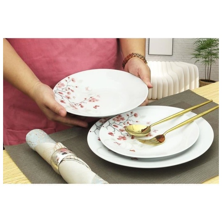 Service de Table 18 pieces en porcelaine Papillons rouge